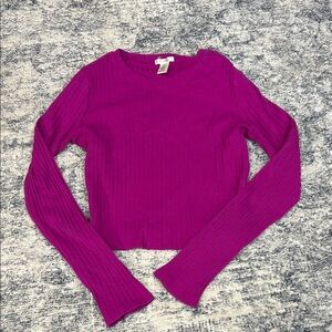 Women's Ribbed Cropped Long Sleeve Top - Magenta